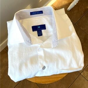 Egara Men's 100% Egyptian Cotton White Dress Shirt with Striped Collar -Formal